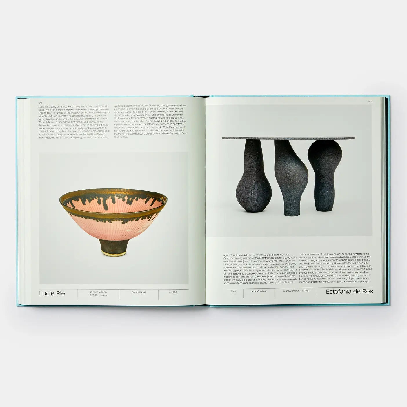 Open book showing images of ceramic bowls and vases on a white background