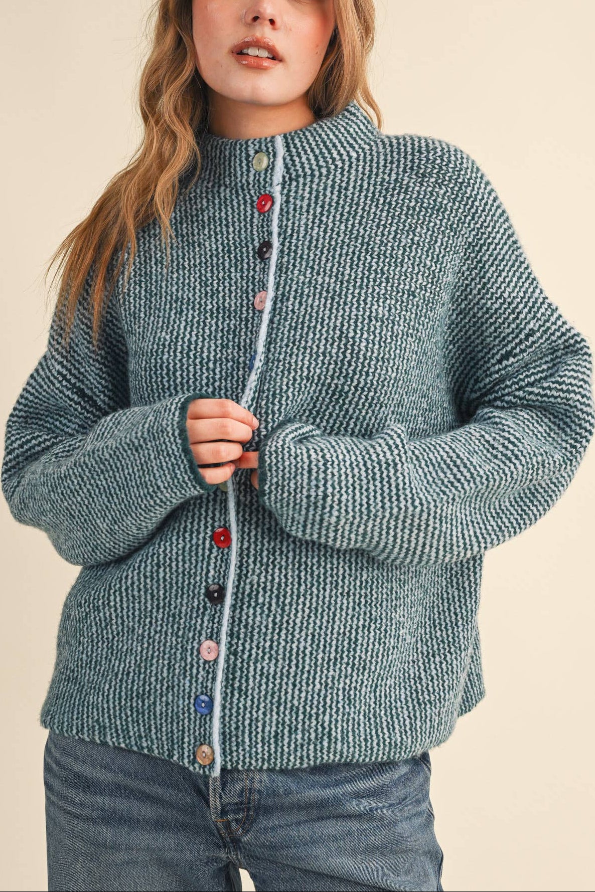 Striped Mockneck Cardigan