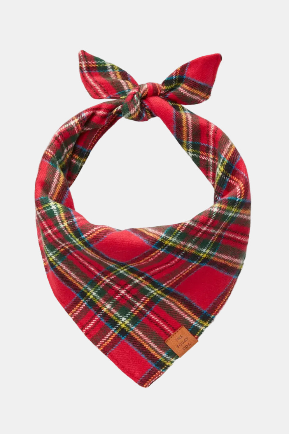 Red plaid bandana with a knot on a white background