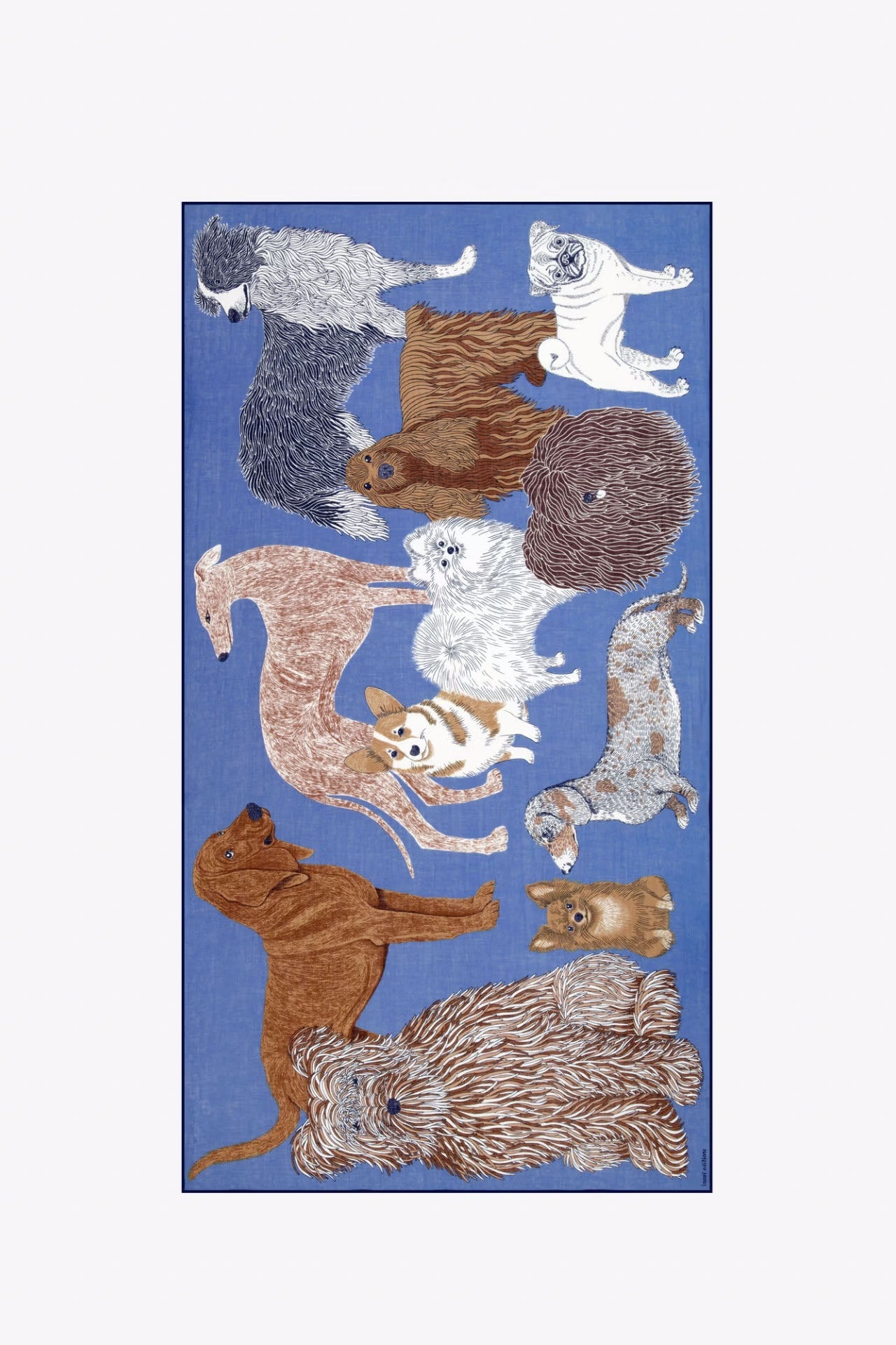 Decorative rug with animal illustrations on a blue background
