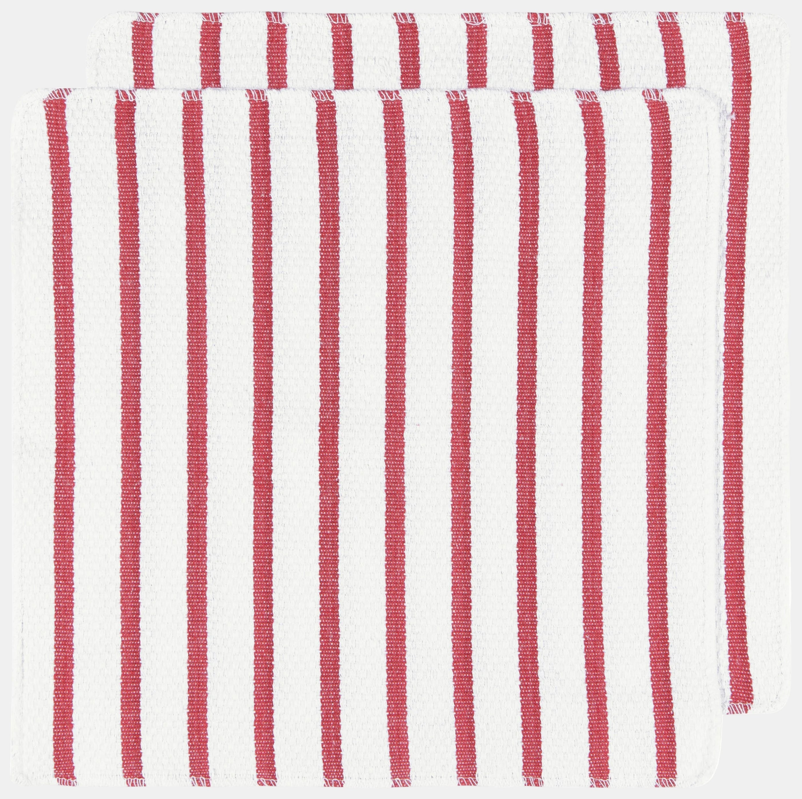 Two red and white striped placemats on a white background