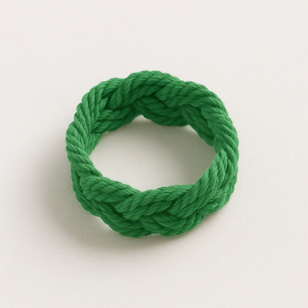 Green rope knot on a light gray background