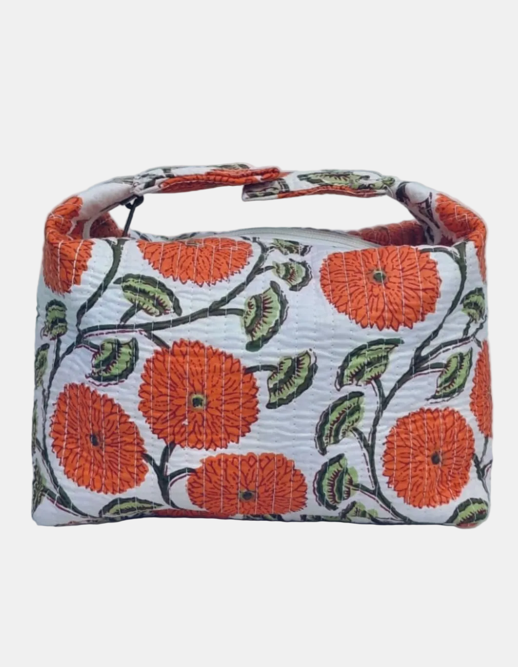 Small pouch with floral pattern on a white background