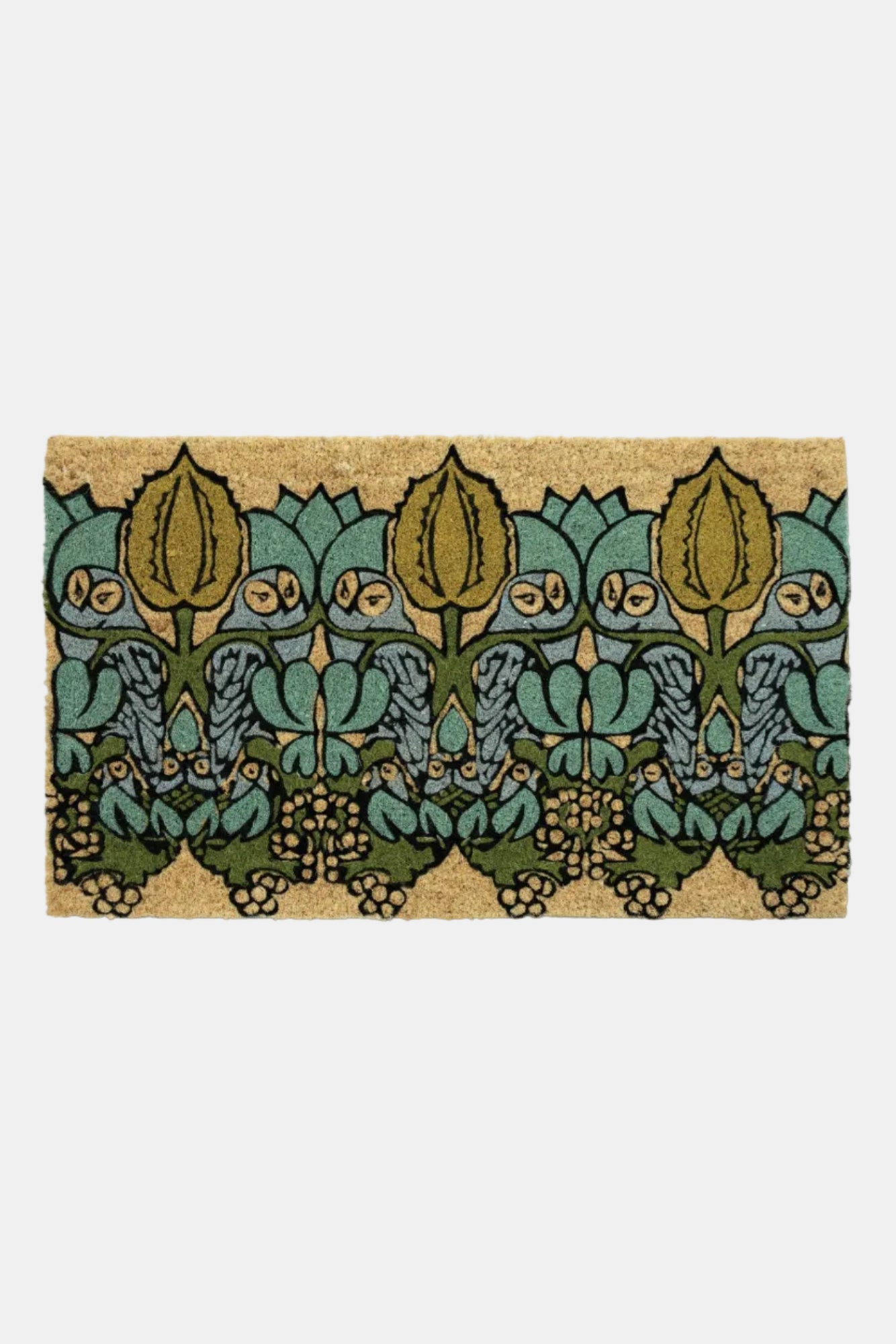 Decorative doormat with a leaf pattern on a beige background