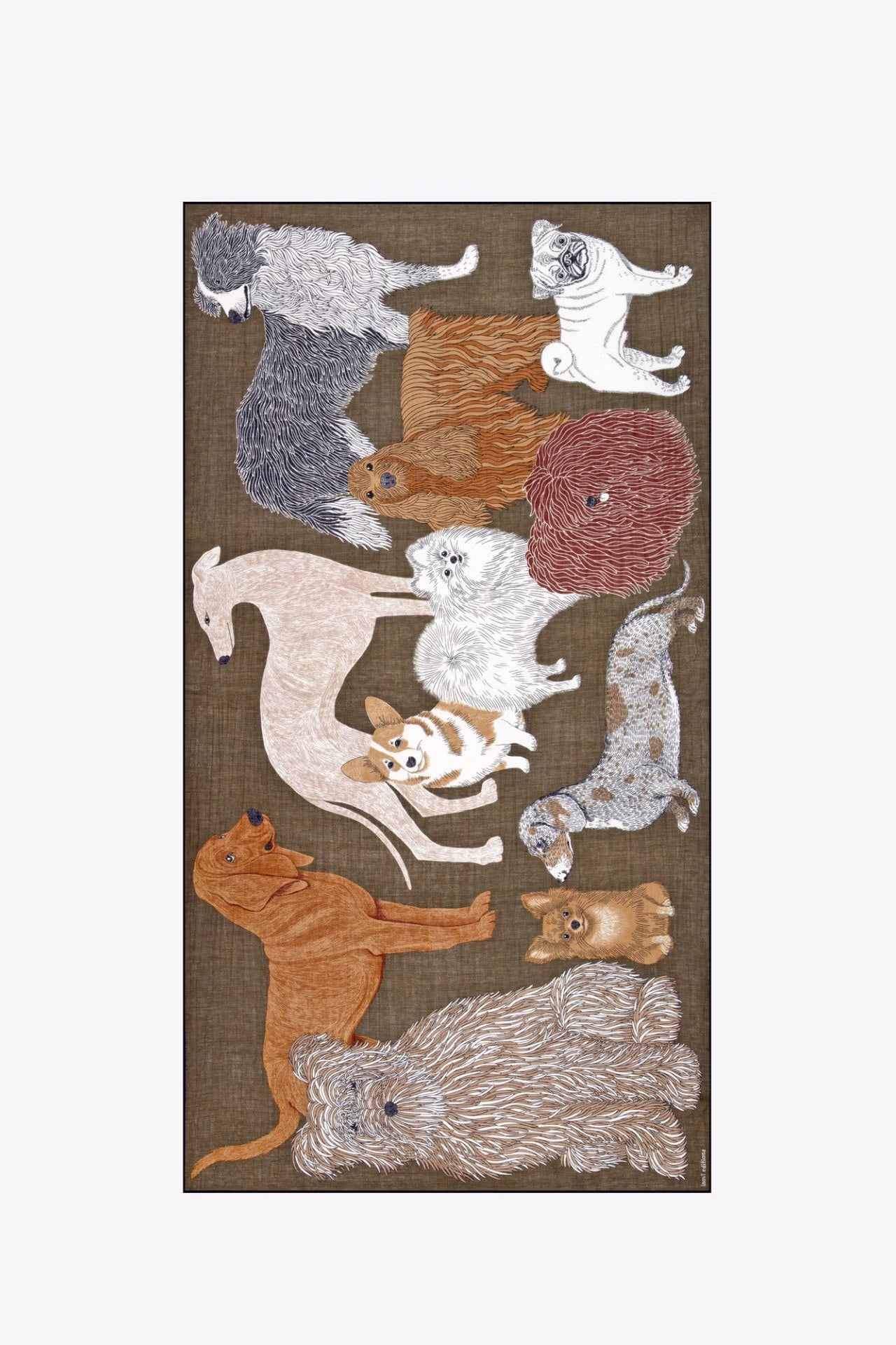 Decorative rug with embroidered cats on a brown background