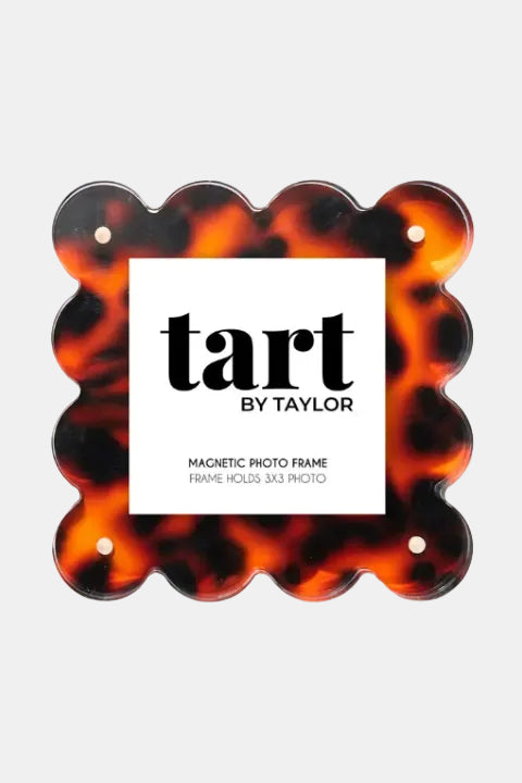 Tortoiseshell magnetic photo frame with 'tart by Taylor' branding on a white background