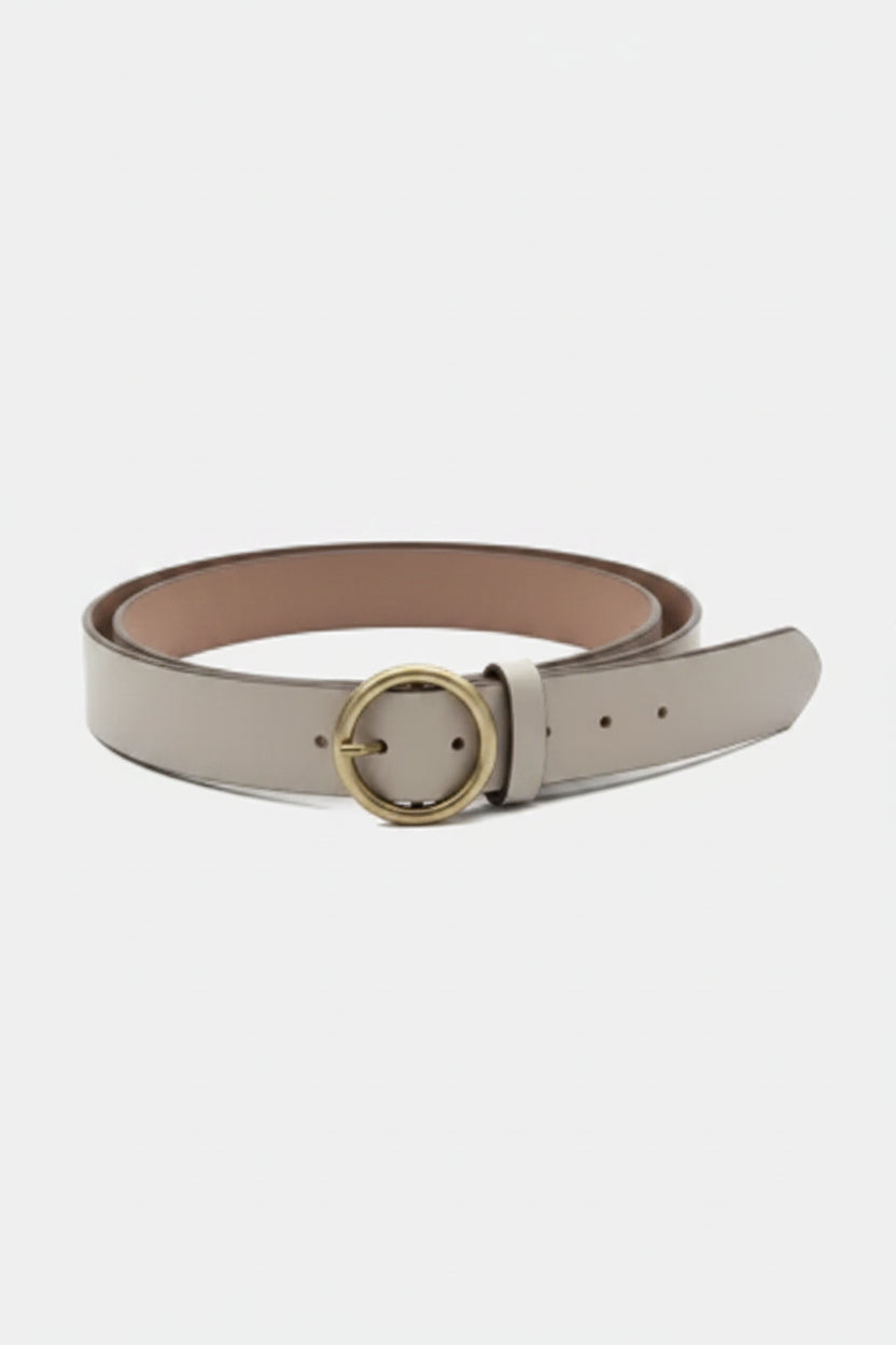 Gray belt with a gold buckle on a white background