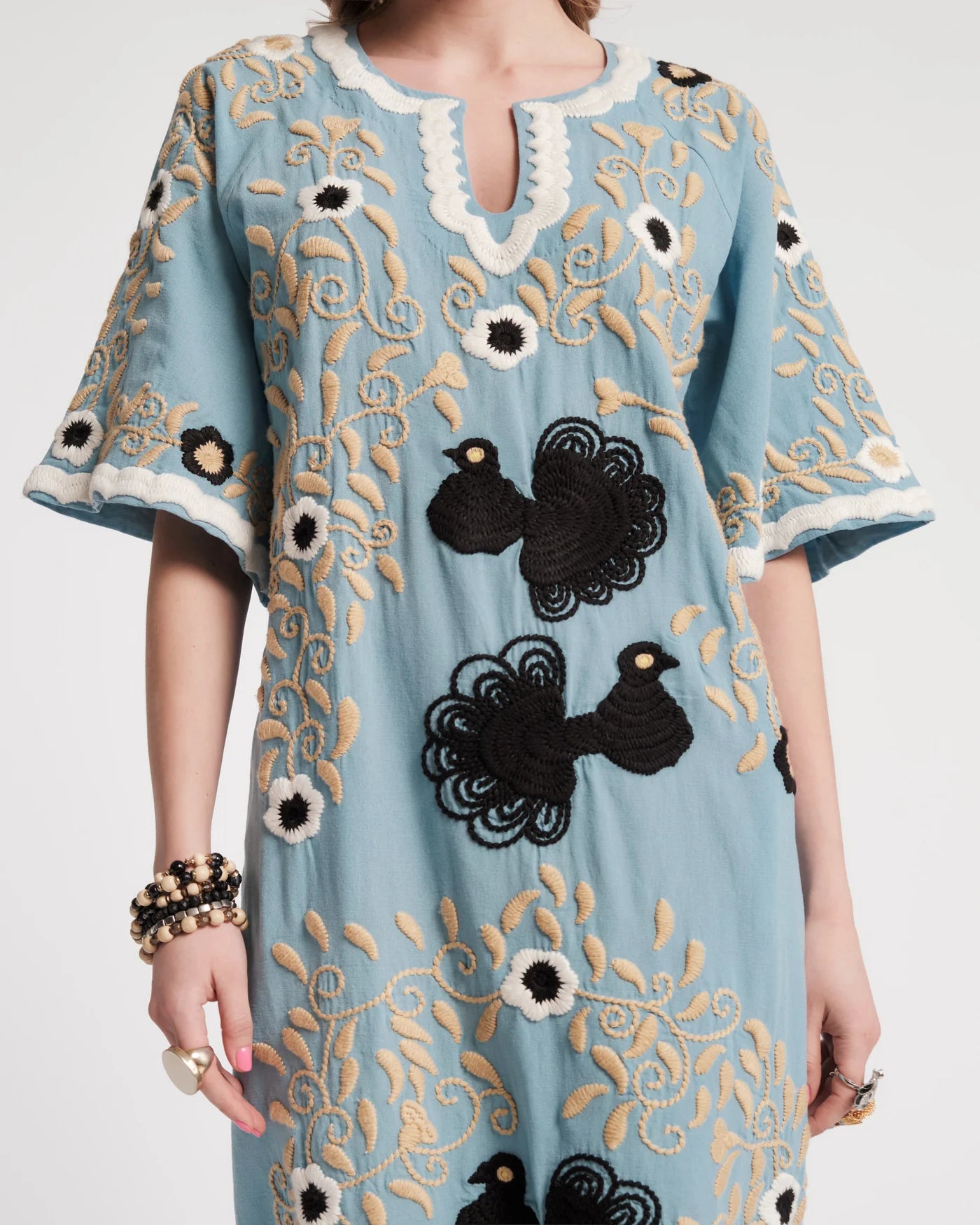 Peacock Caftan Embroidery Cotton