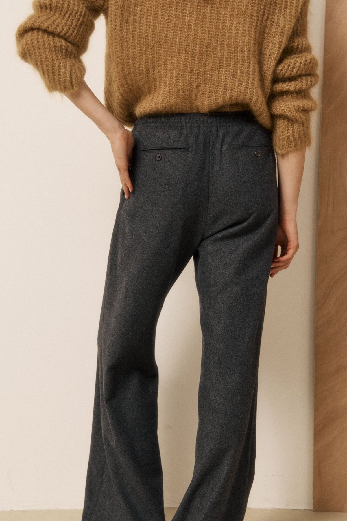 Plumiel Women's Grey Wool Flannel Pants