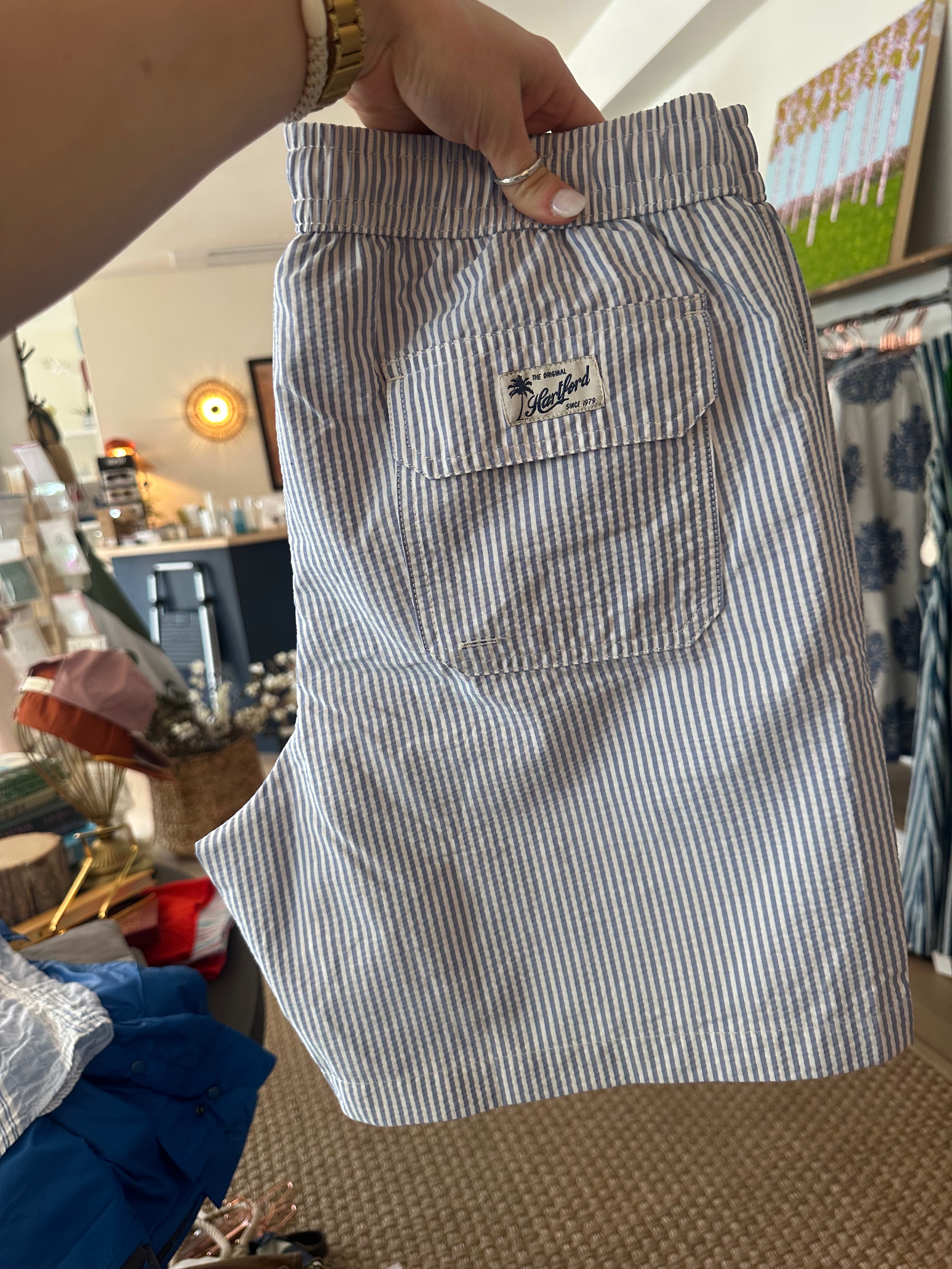 Mens Seersucker Swim Trunks