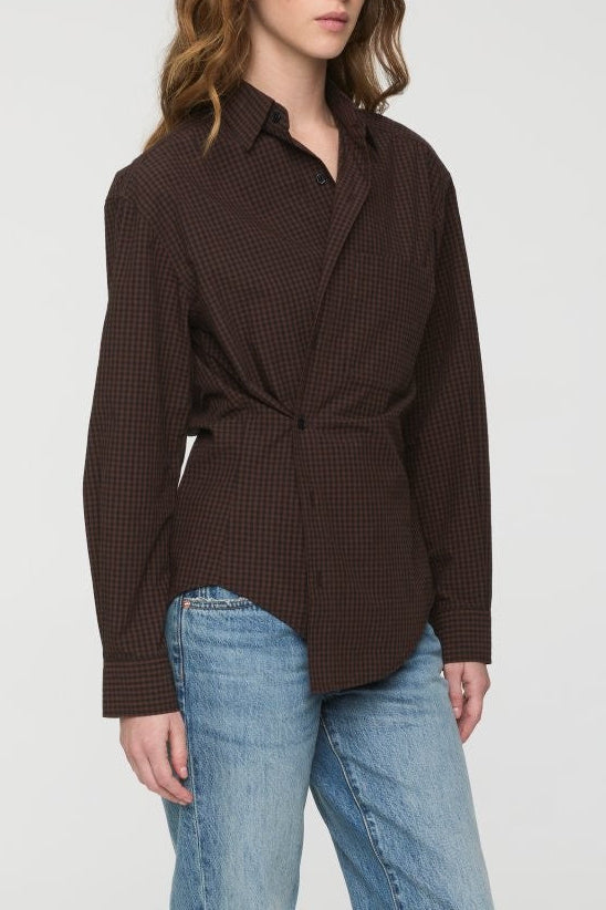MILA LONG SLEEVE BUTTON DOWN WRAP TOP