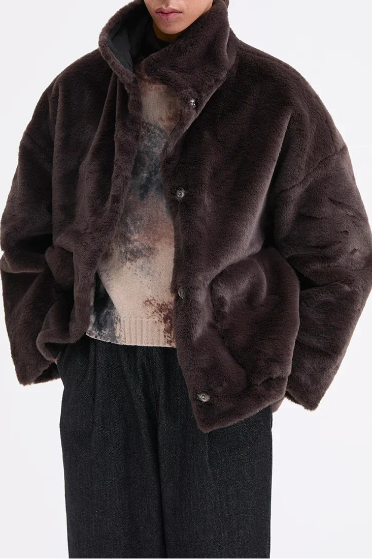 Reversible Fluffy Dark Chocolate & Black Jacket