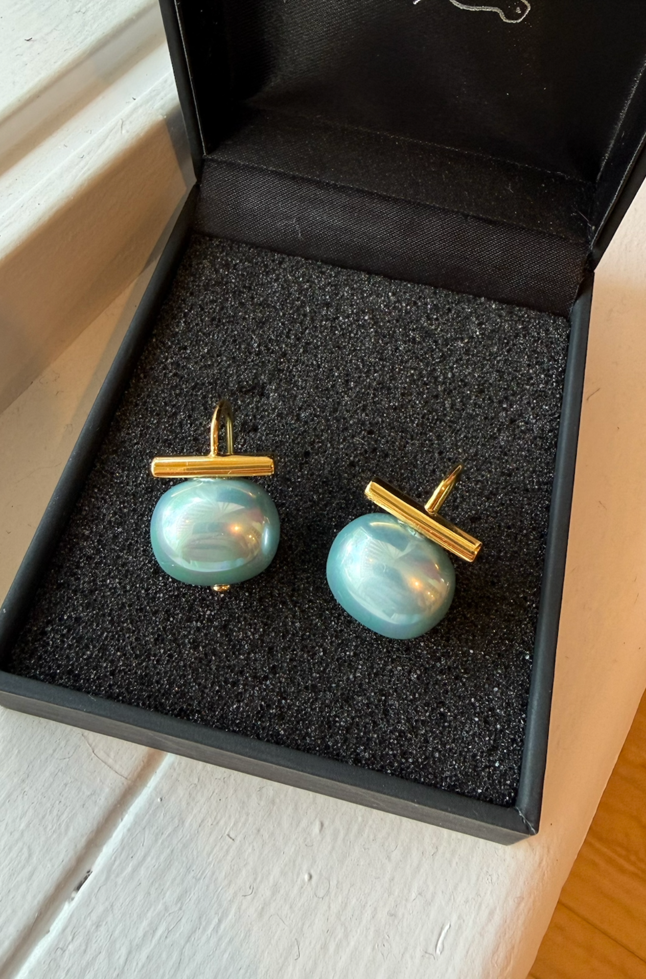 Blue and Gold Pearl Earrings