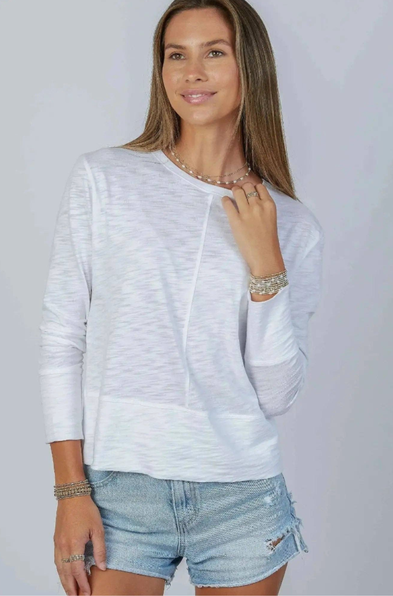 Celia Perfect Length Tee in White - Long Sleeve