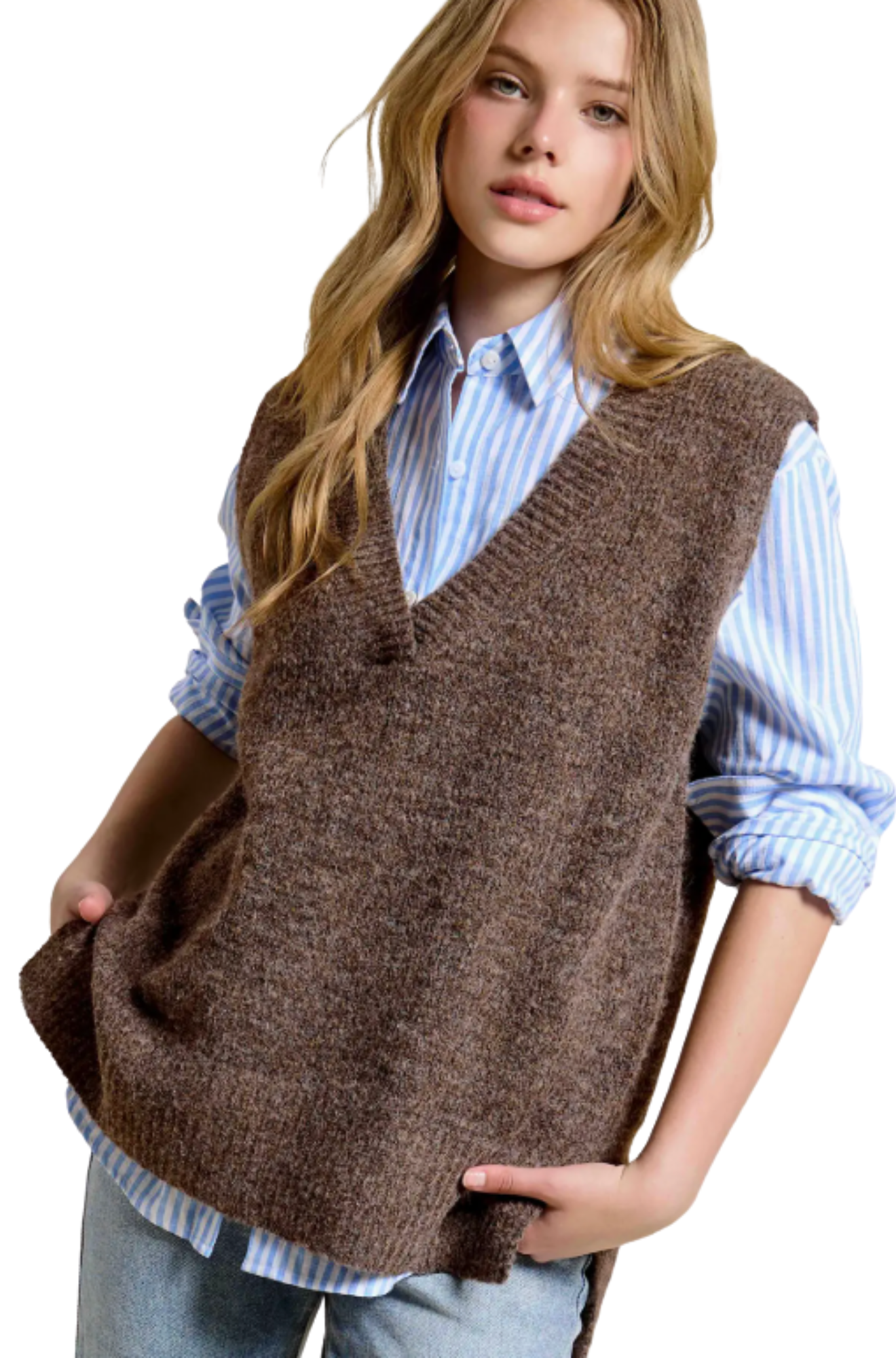 Oversized Soft Knit Sweater Vest with Side Slit