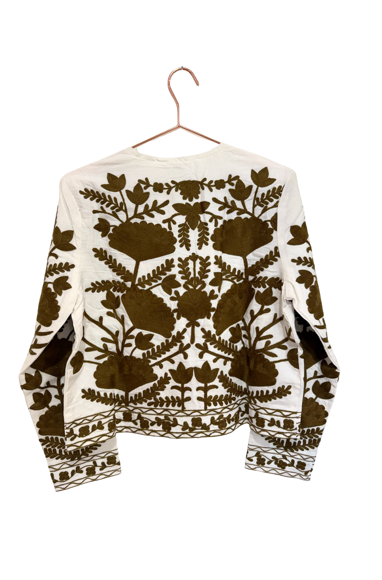 Embroidered Cotton Jacket-White Olive