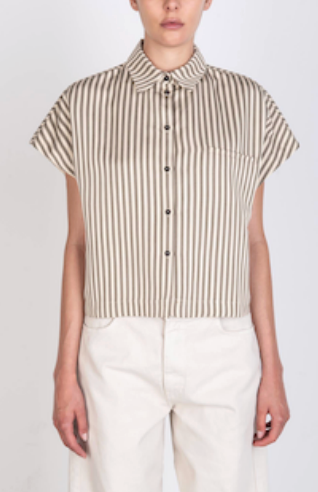 Striped Cropped Button Up