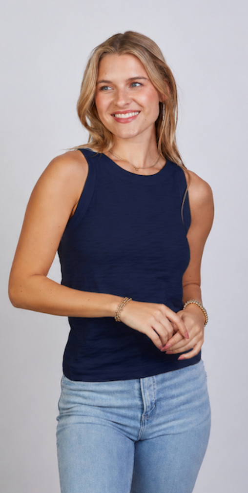 Everyday High Neck Cotton Tank in White