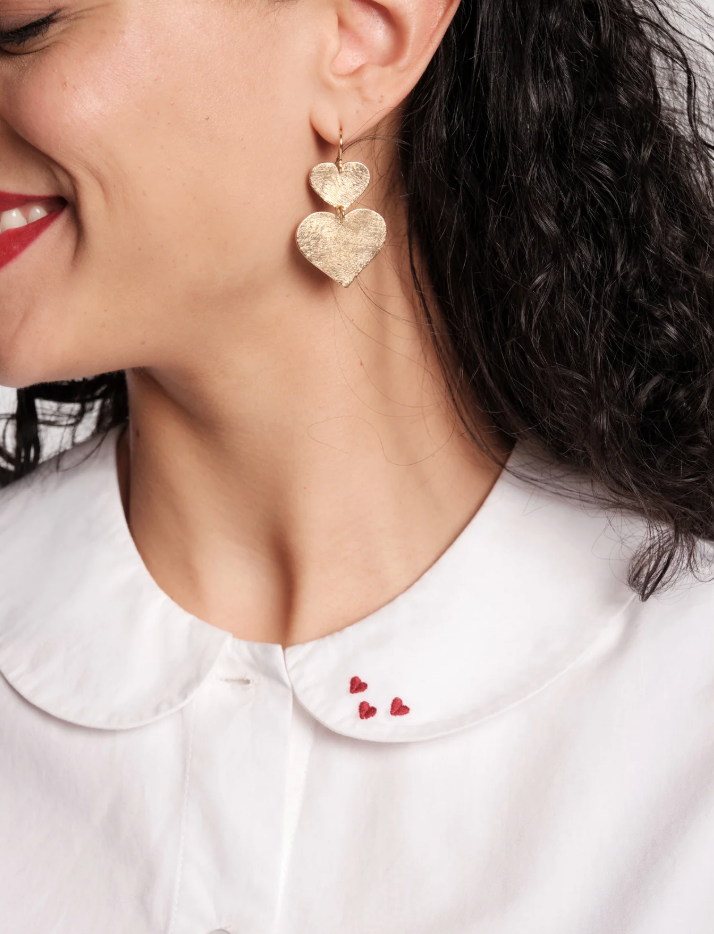 Louise Collar Shell Heart Embroidery Cotten Shirt