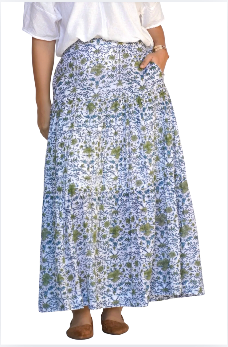 Block Printed Tiered Cotton Skirt