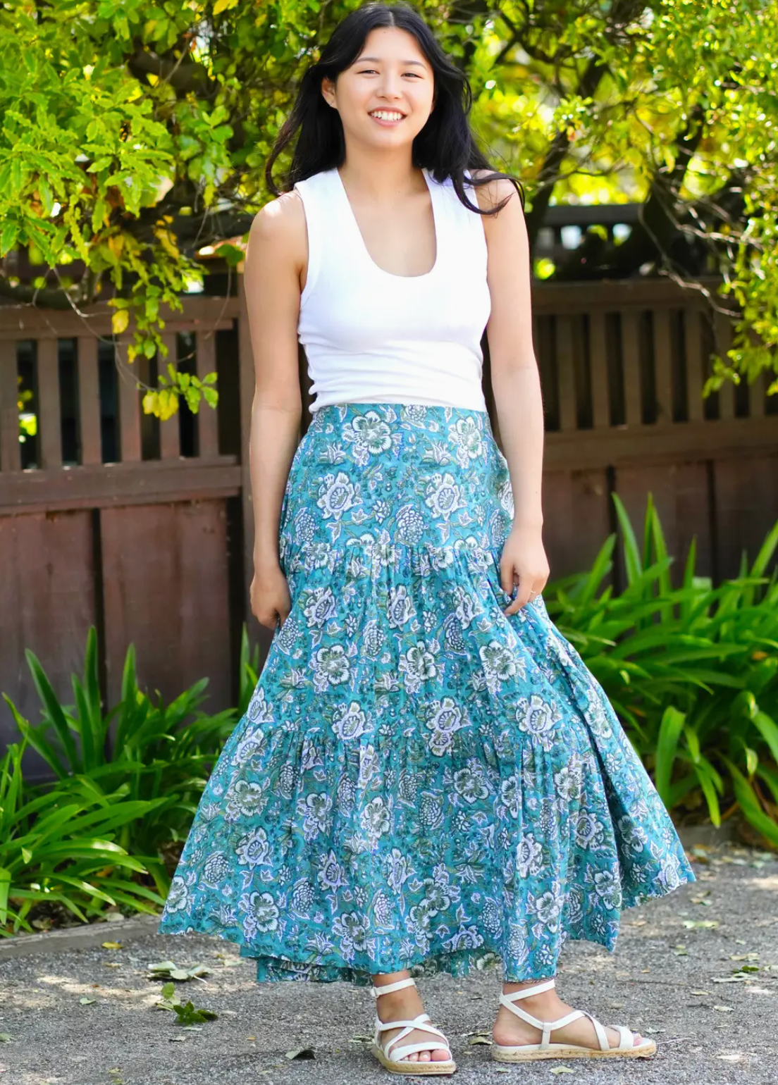 Block Printed Tiered Cotton Skirt