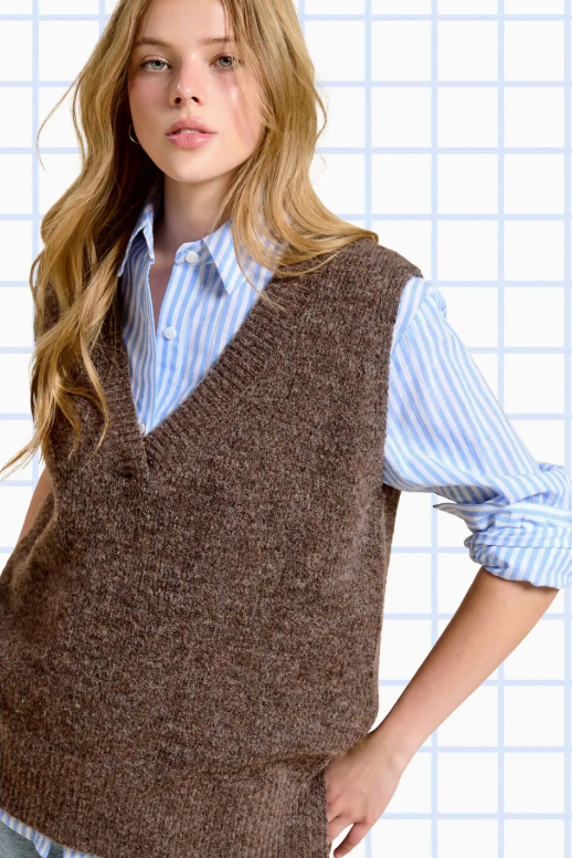 Oversized Soft Knit Sweater Vest with Side Slit