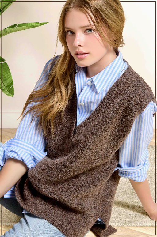 Oversized Soft Knit Sweater Vest with Side Slit