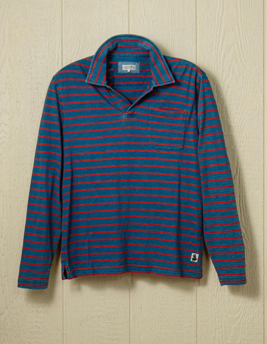 Long Sleeve Indigo Polo