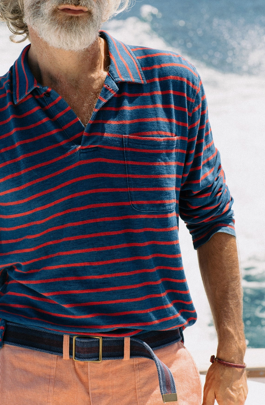 Long Sleeve Indigo Polo