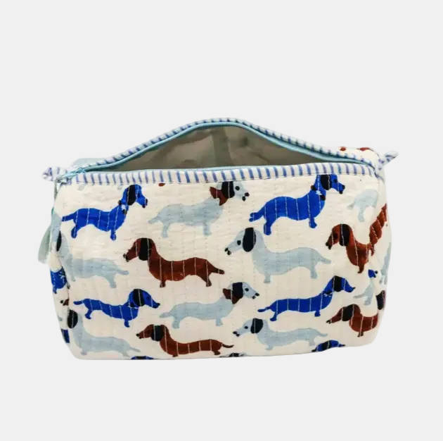 Pouch with dachshund pattern on a white background