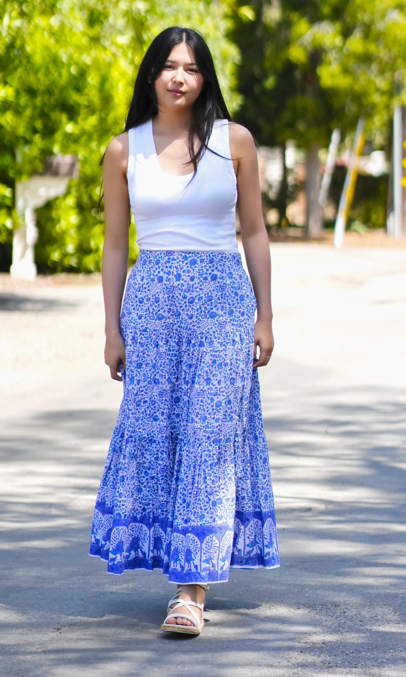 Block Printed Tiered Cotton Skirt