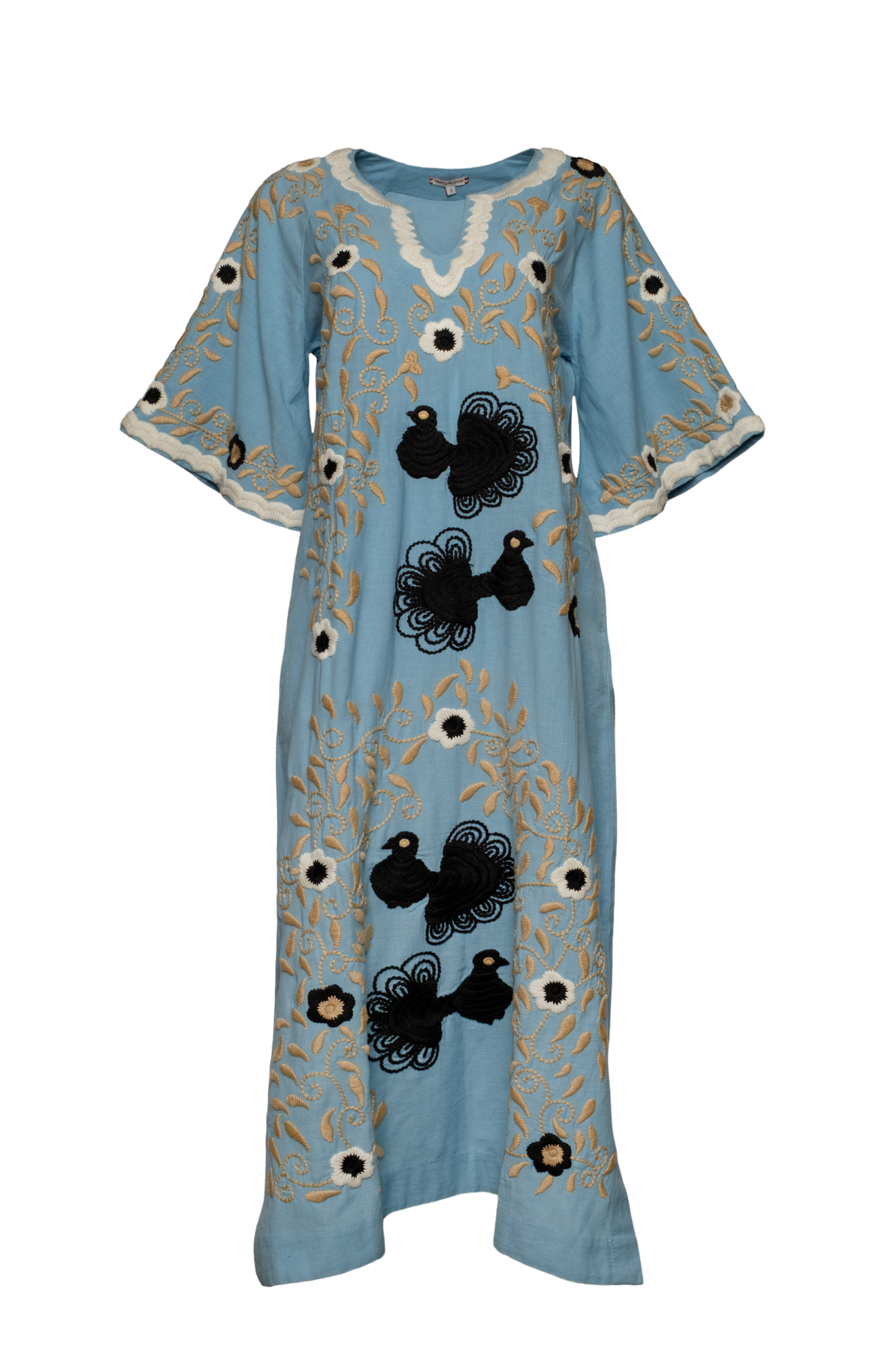 Peacock Caftan Embroidery Cotton
