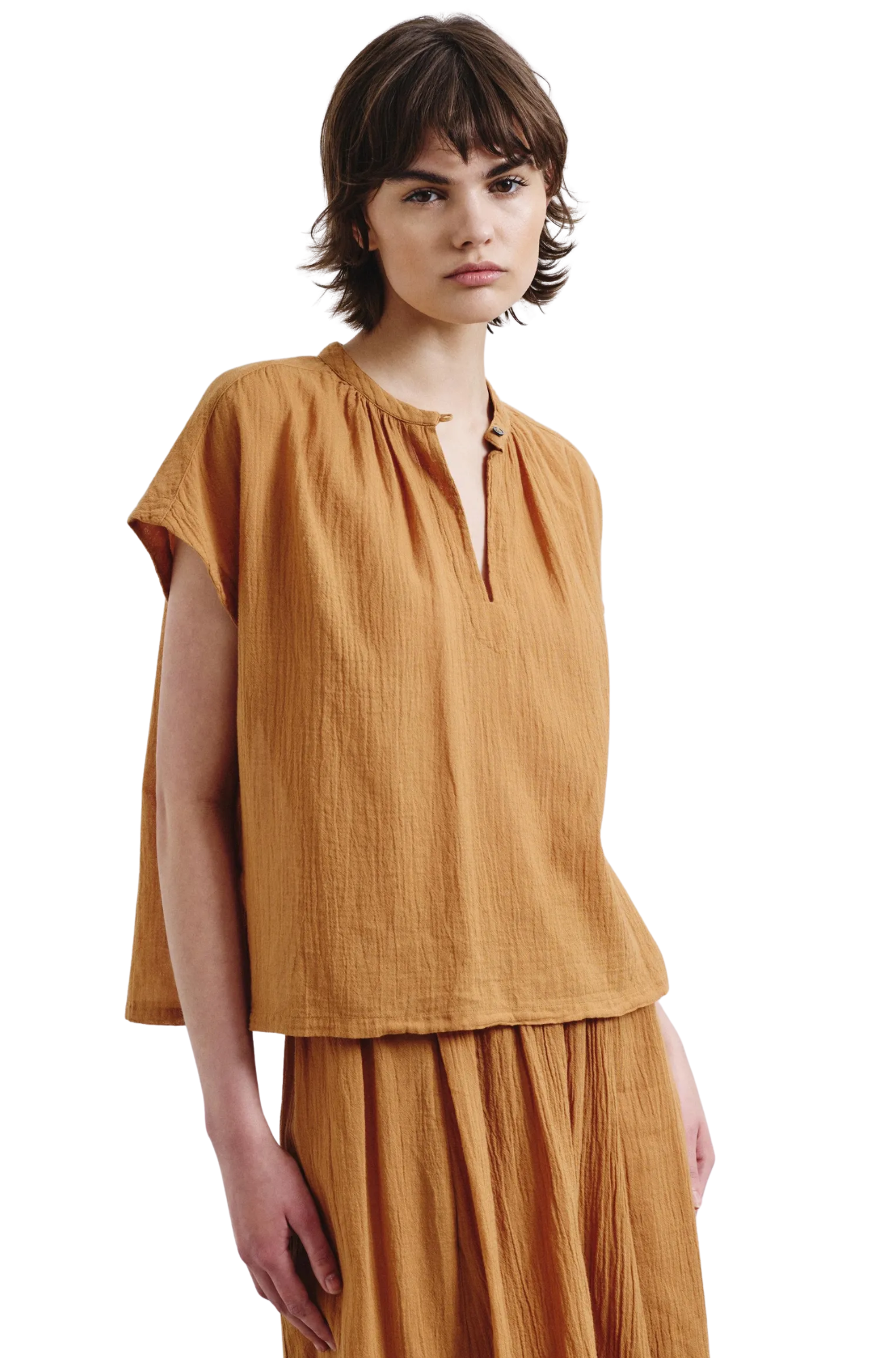 Organic cotton crepe gauze top