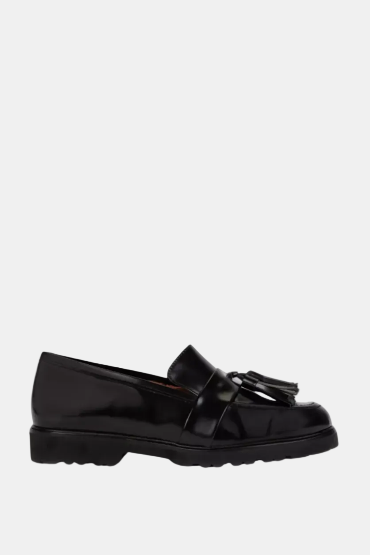 Black loafer shoe on a white background