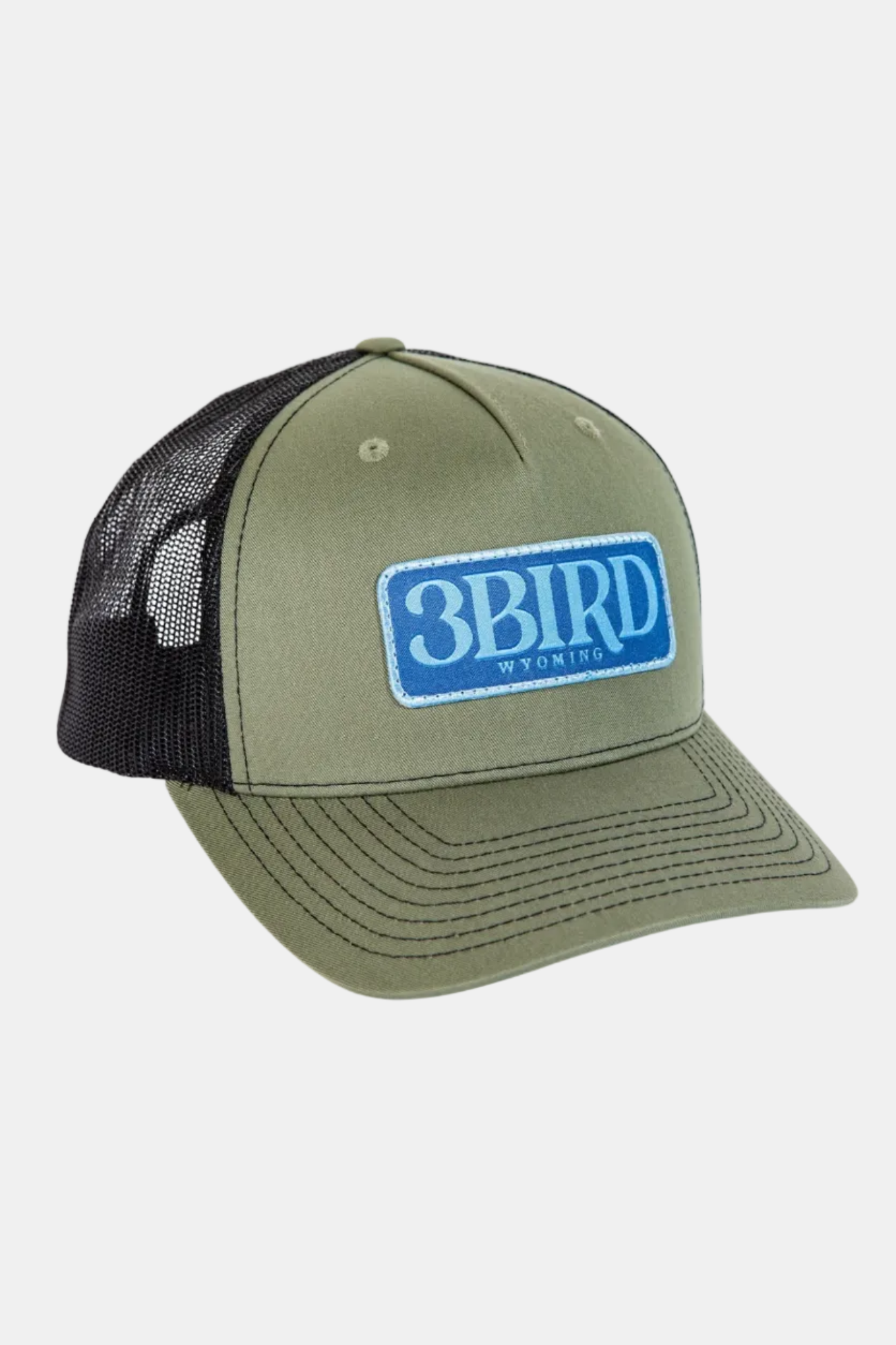 Green and black cap with a blue '3Bird' logo on a white background