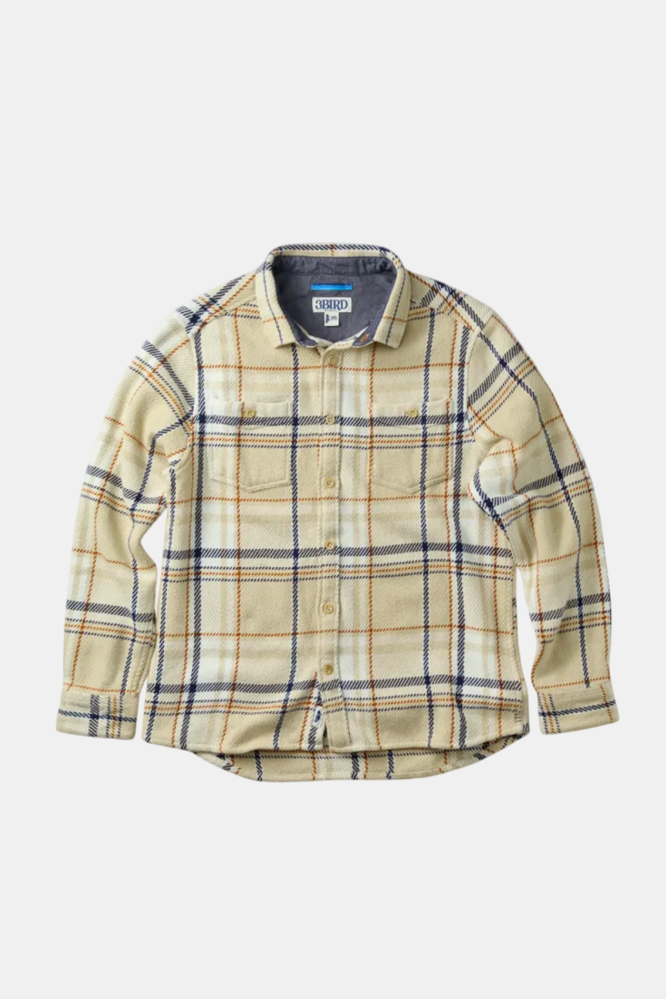 Plaid shirt with a visible brand label on a white background