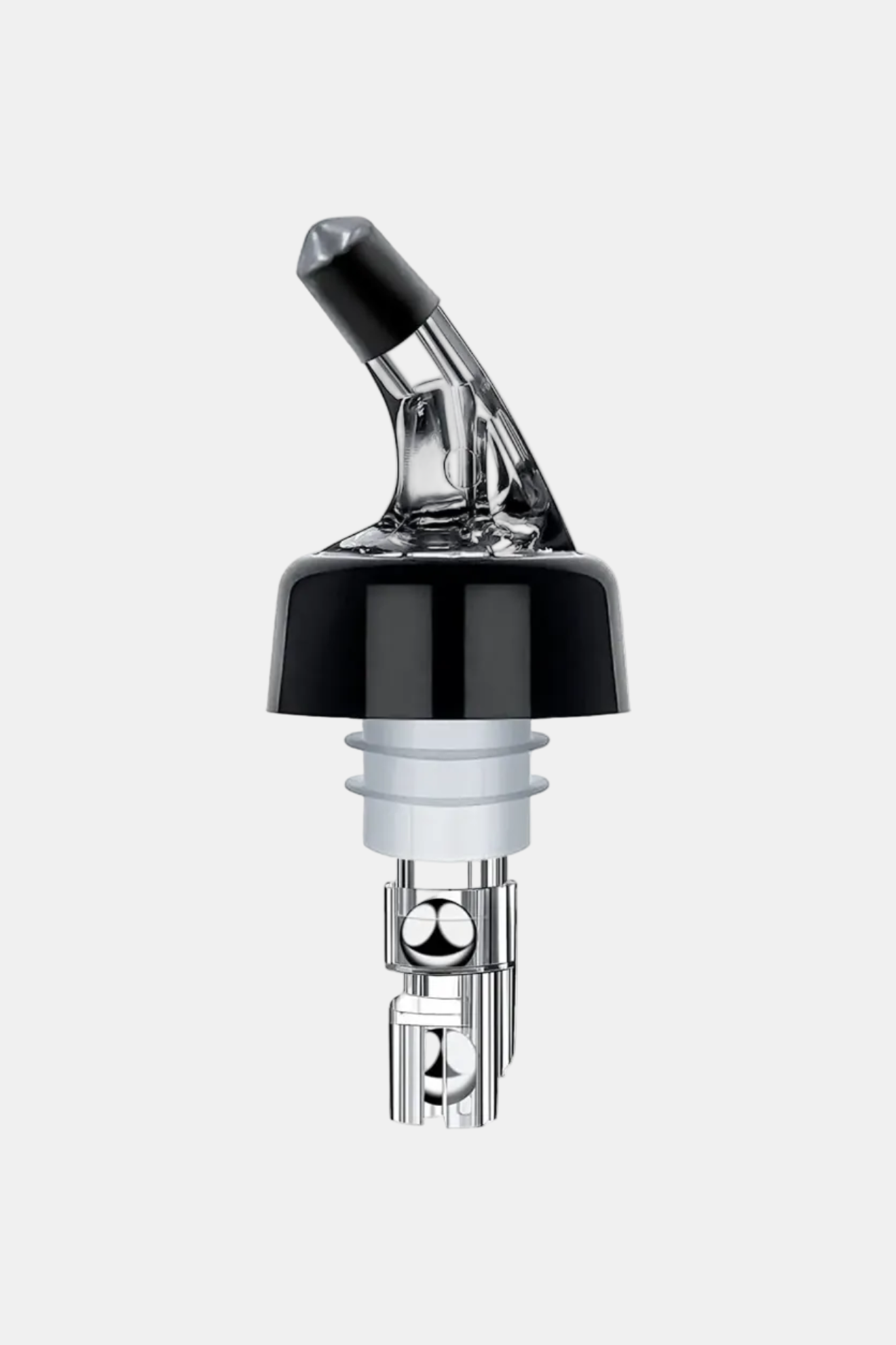 Wine bottle stopper with black and silver design on a white background