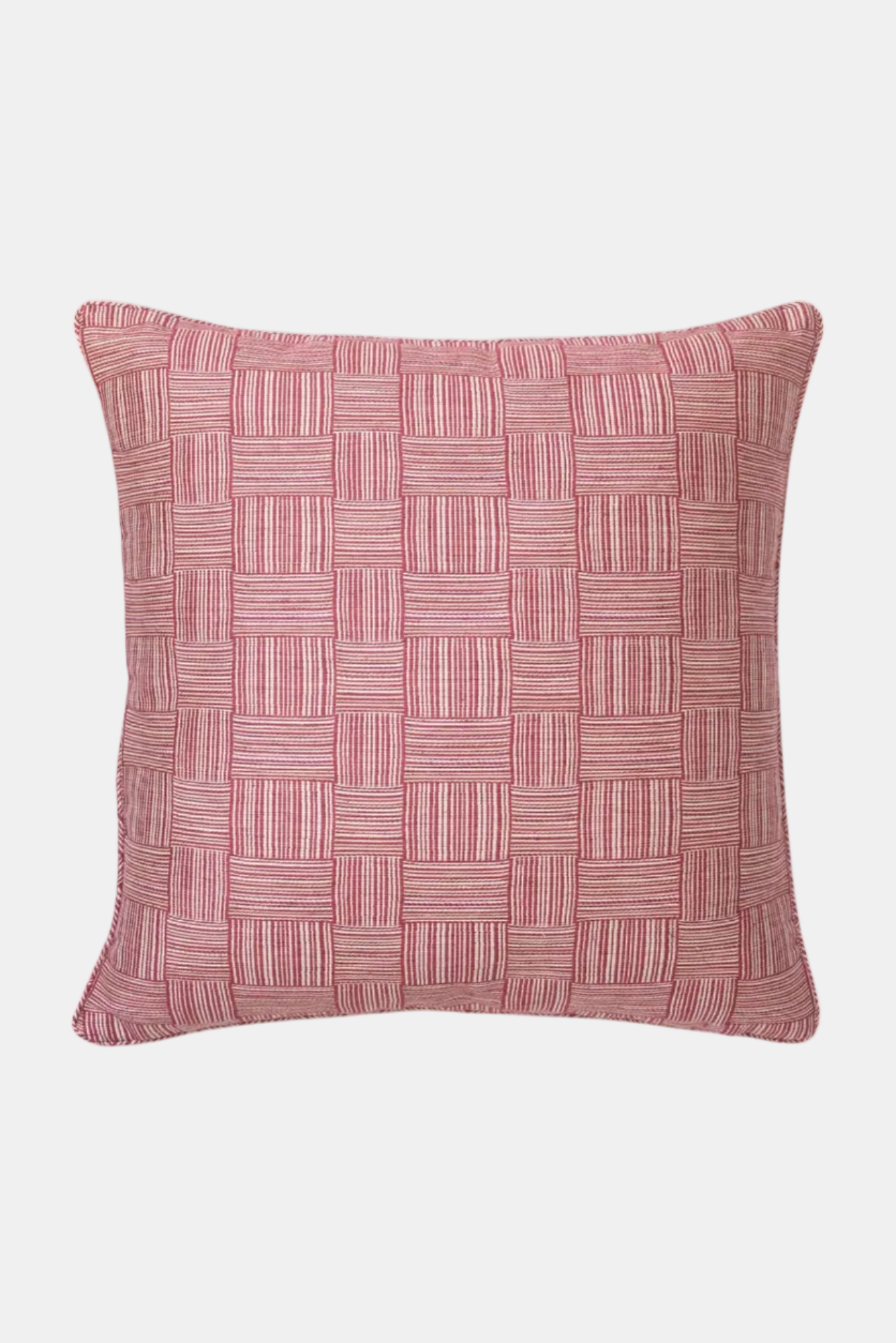 Red patterned pillow on a white background