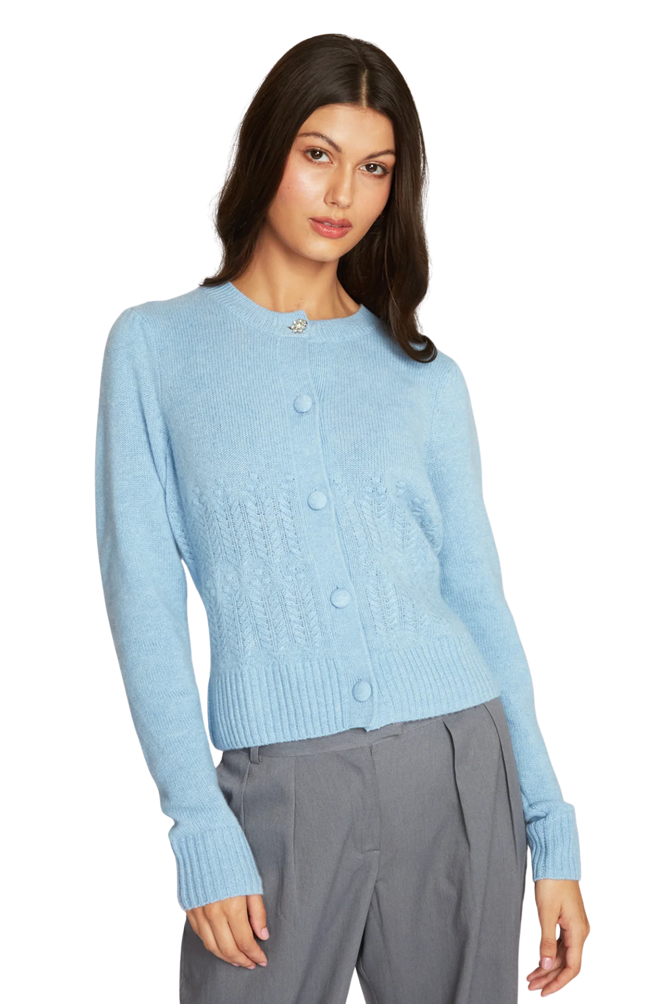 Puff Sleeve Popcorn Stitch Cardigan