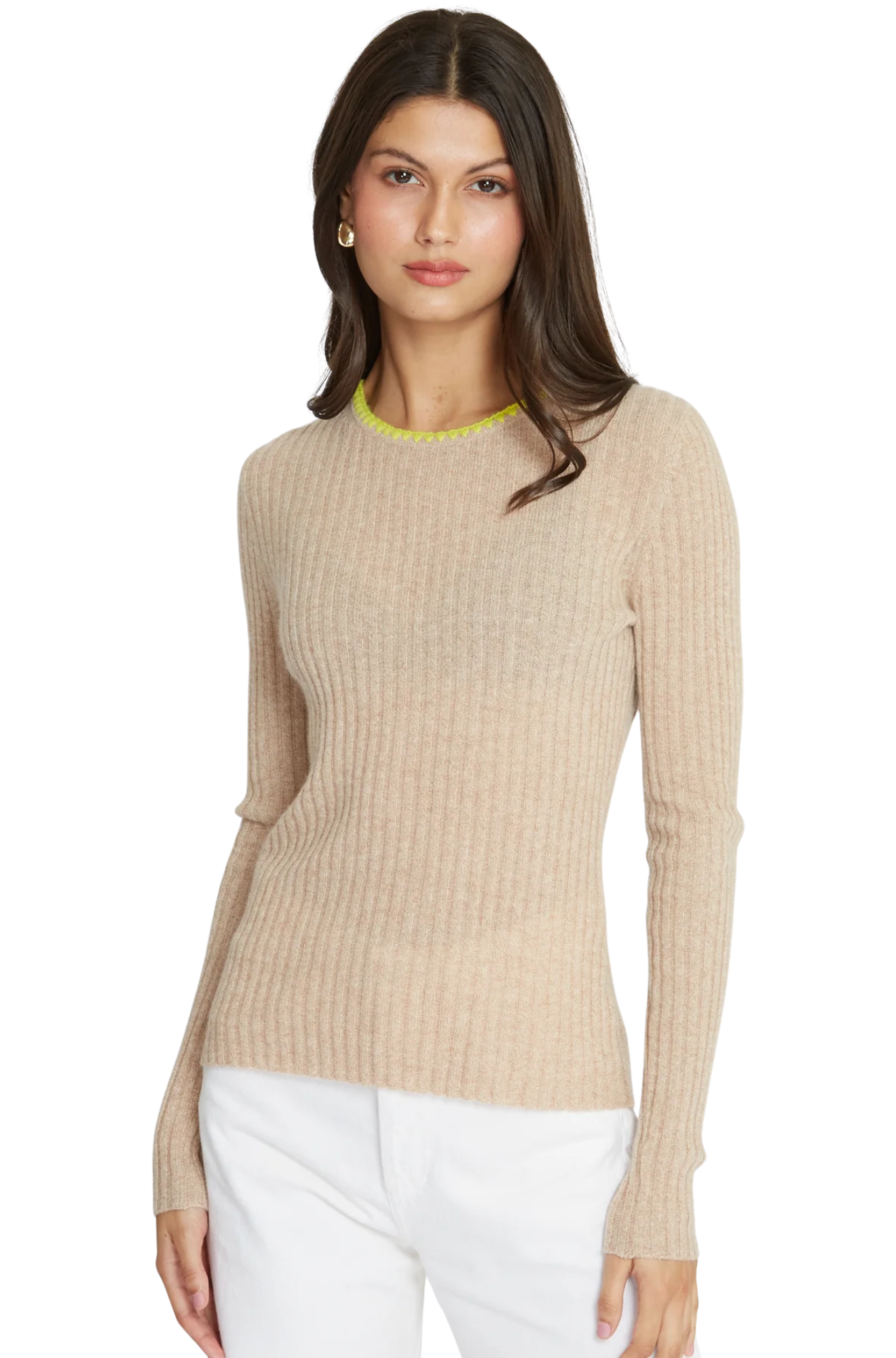 Rib Crew W/ Blanket Stitch Neckline