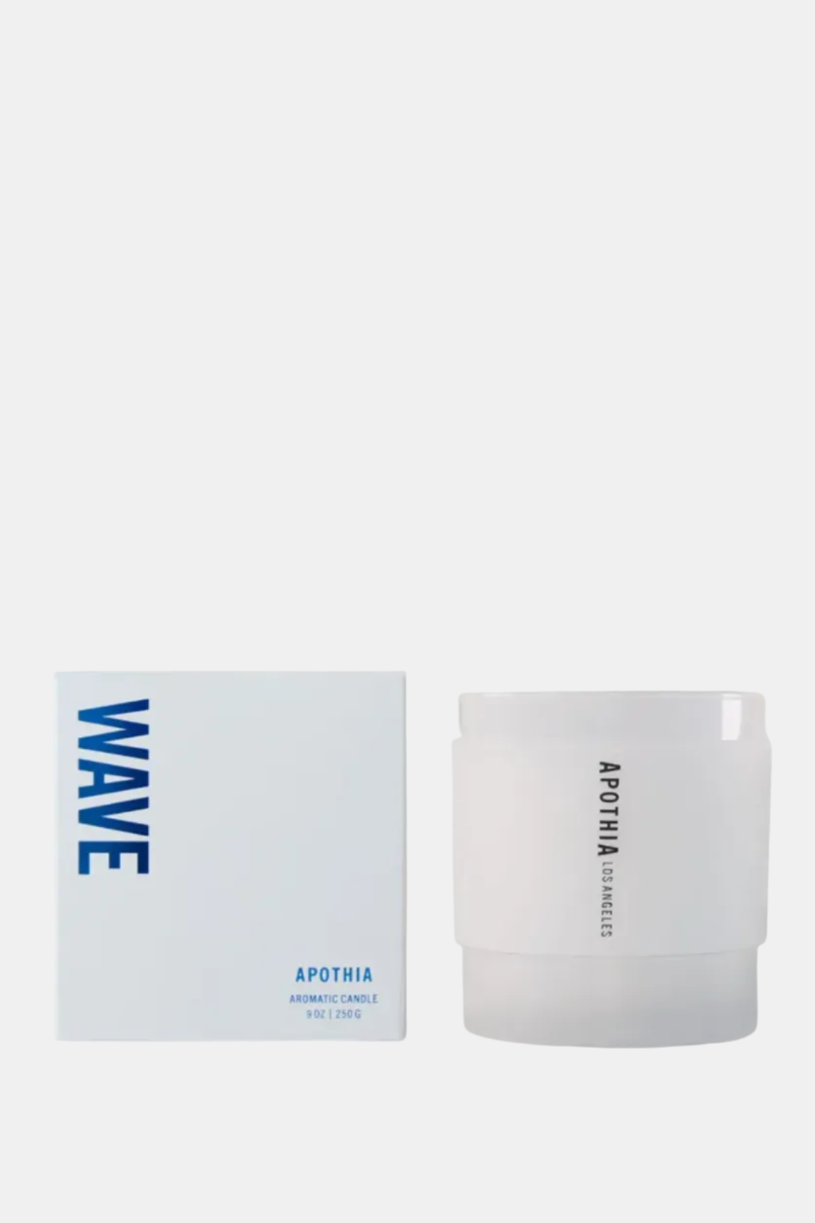 Apothia Wave candle and packaging on a white background