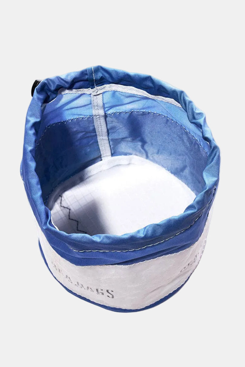 Blue and gray sleeping bag on a white background