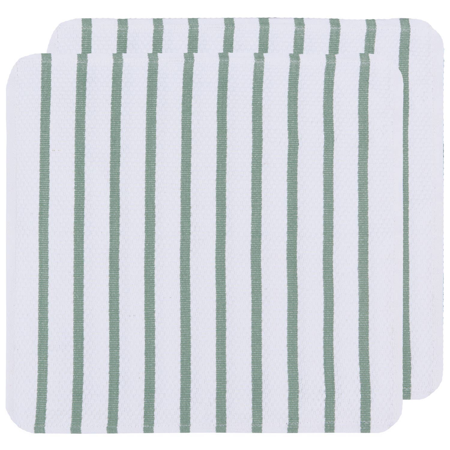 Two green striped placemats on a white background