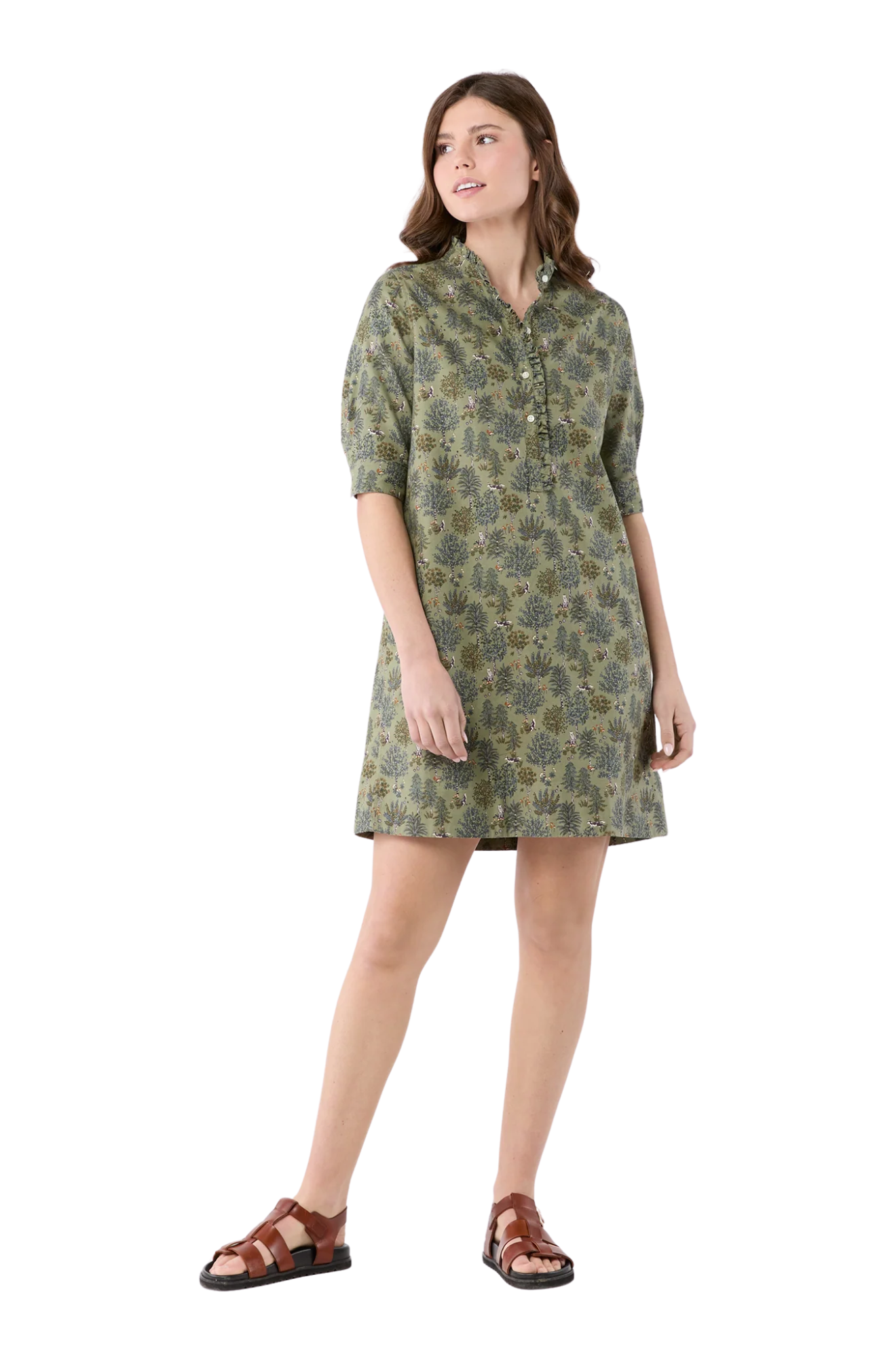 ann-mashburn-Elbow-Sleeve-Frill-Dress-olive