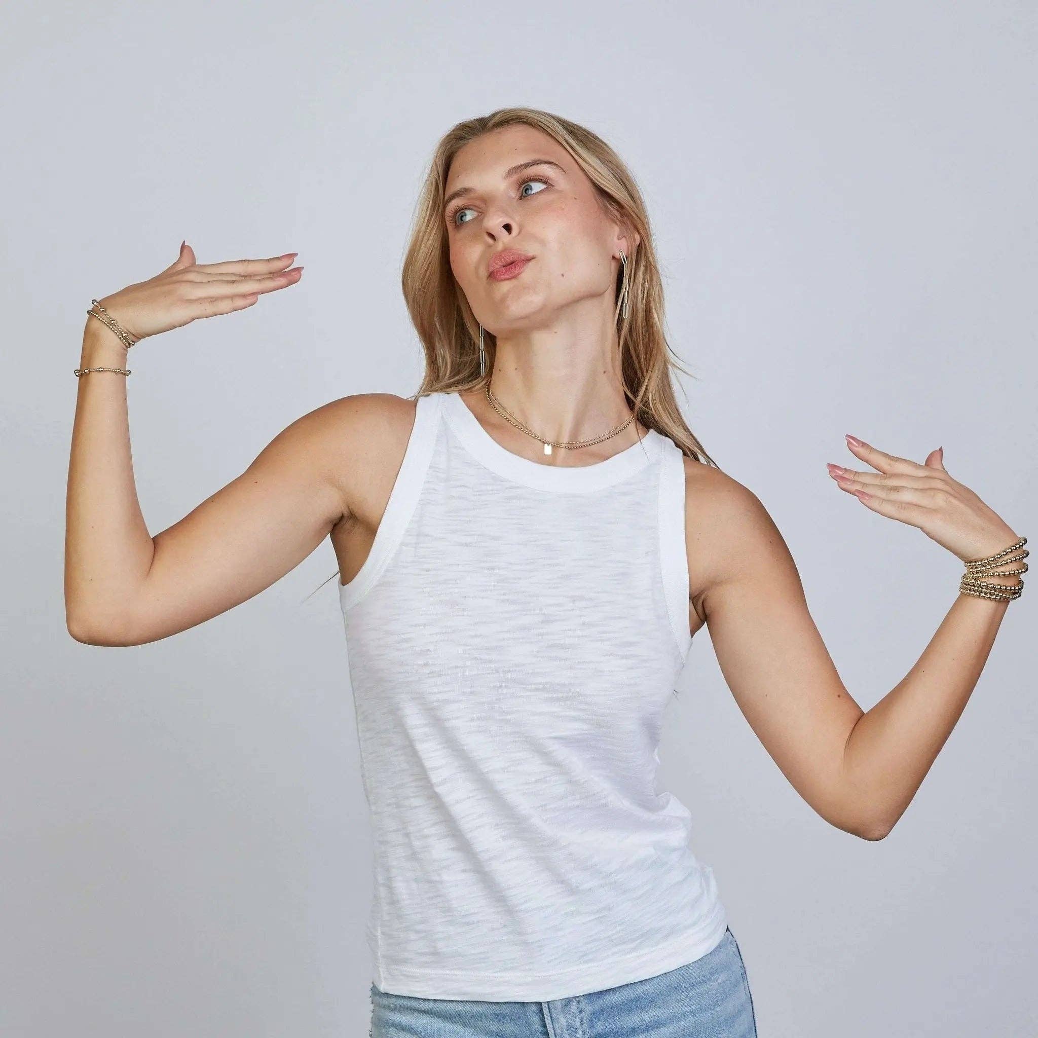 Everyday High Neck Cotton Tank in White