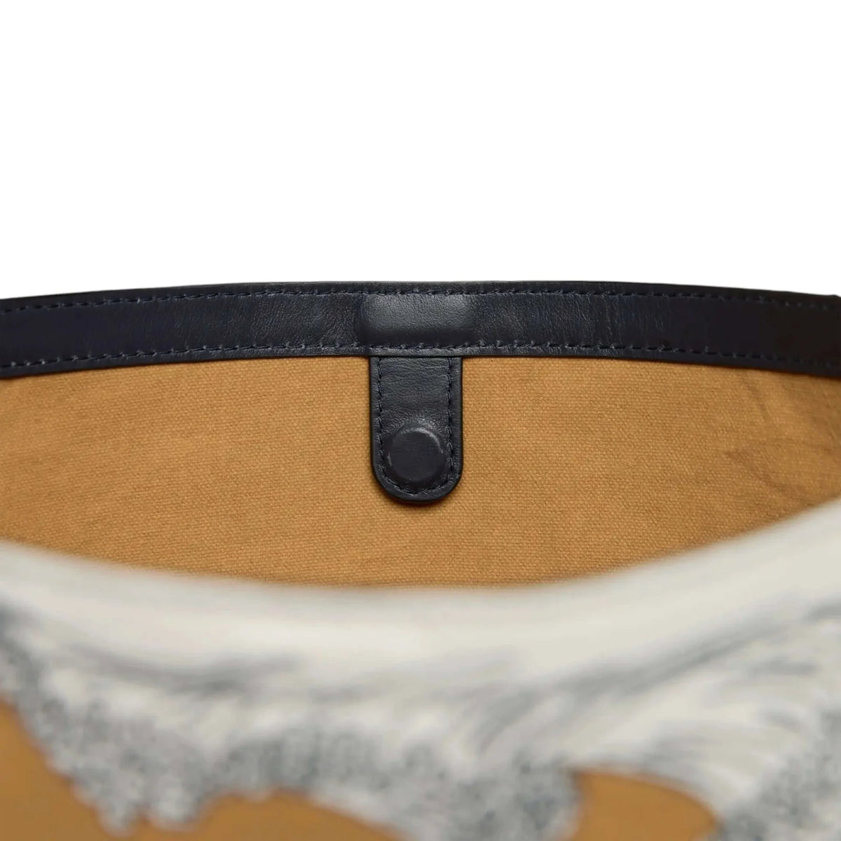 Close-up of a bag interior on a white background