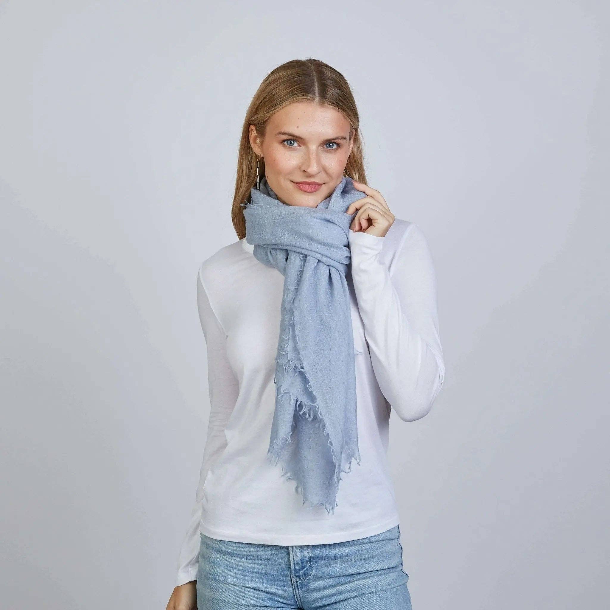 100% Mongolian Cashmere Scarf in Arctic Blue