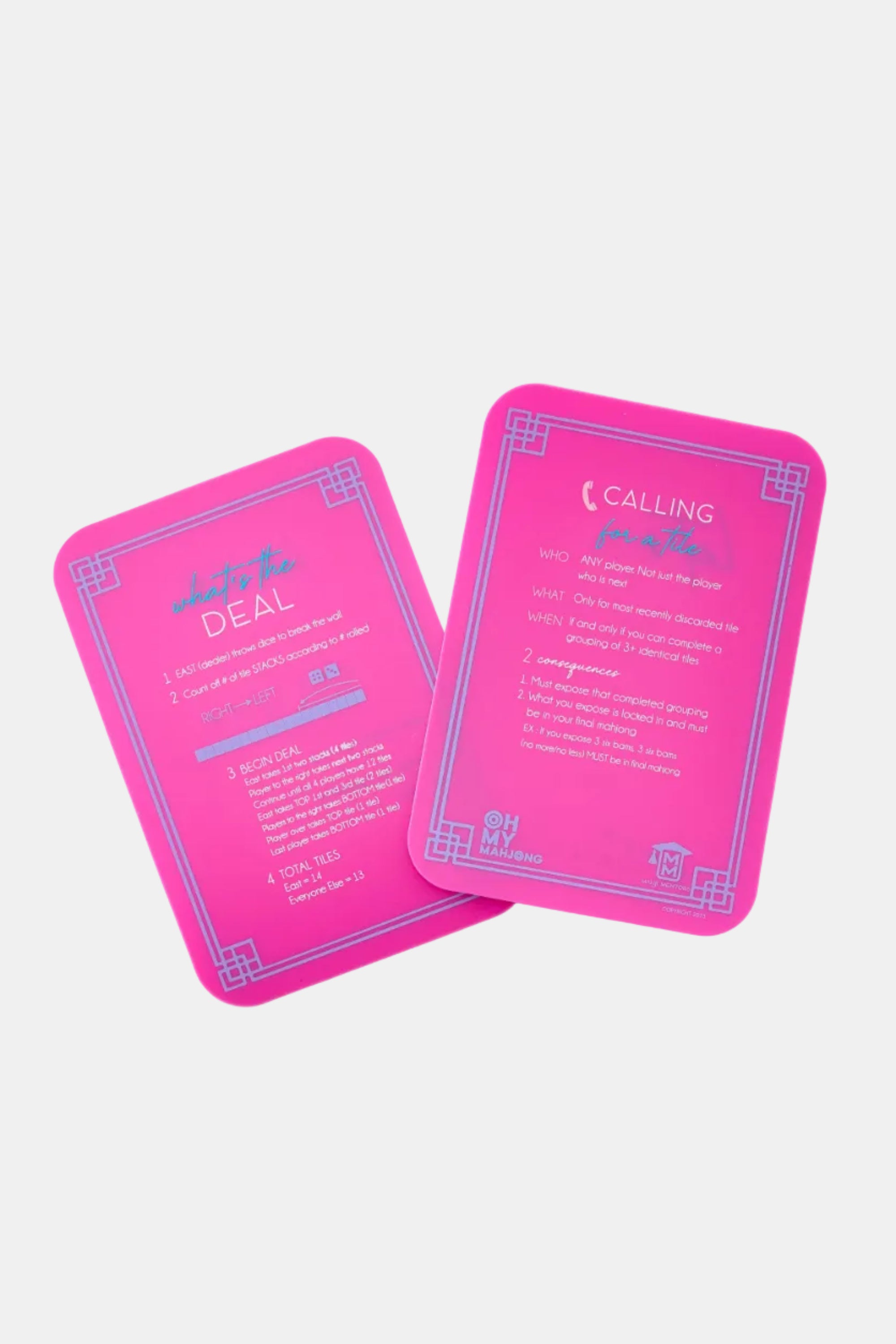 Two pink cards with text on a white background