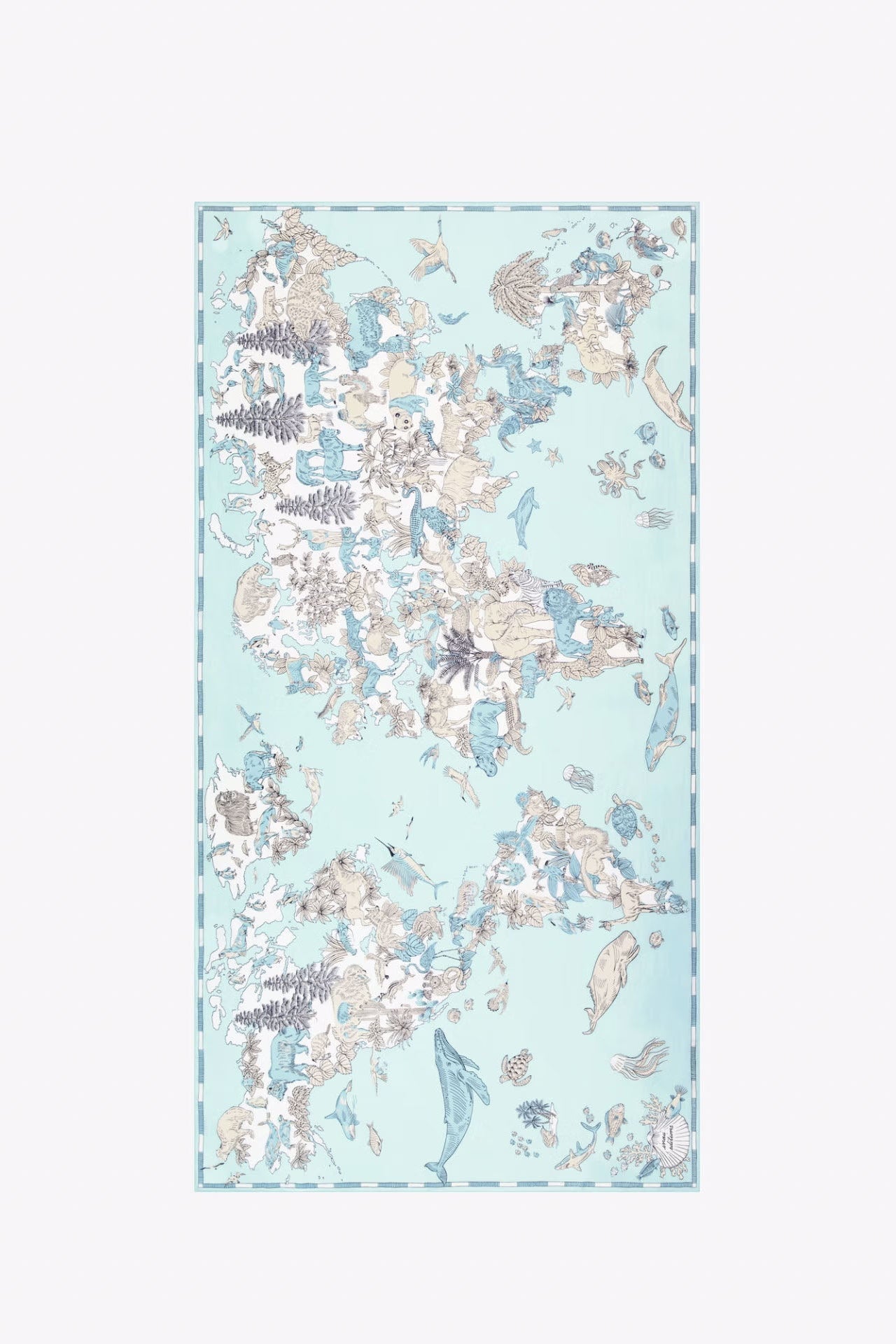 Decorative towel with a nautical pattern on a light blue background
