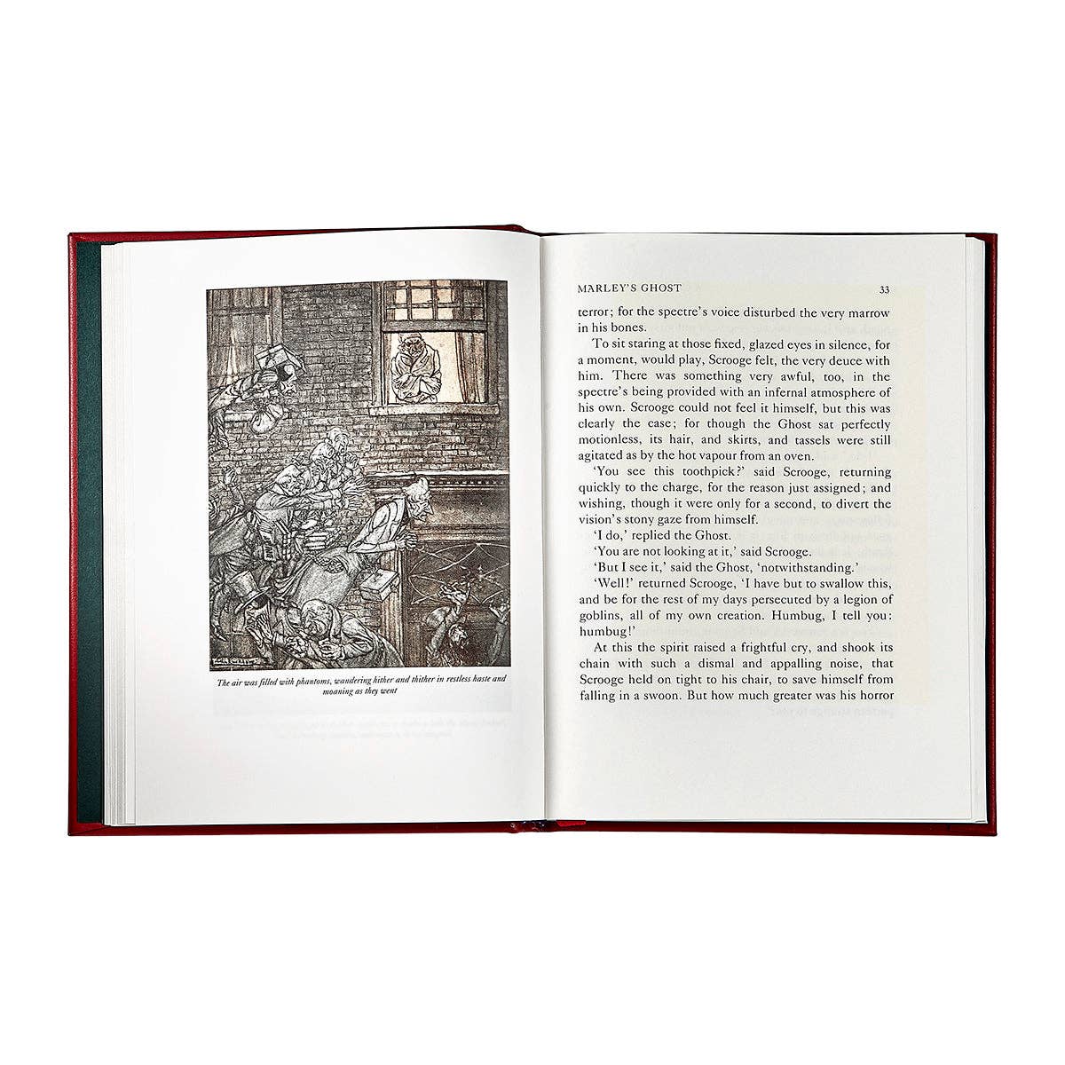 Open book with illustrations and text on a white background